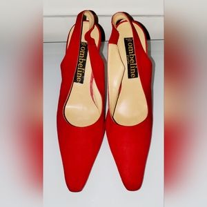 OMBELINE PARIS LIPSTICK RED LAMBSKIN SUEDE SLINGBACK STILETTO HEELS 8.5 Italy